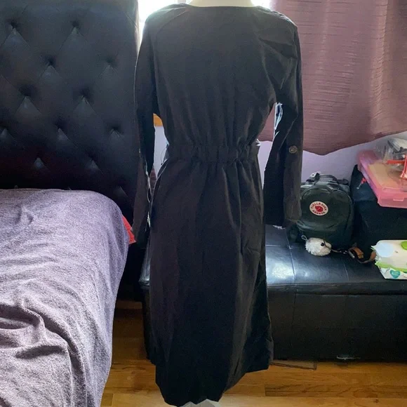 Washed Black Suede Button-Up Midi Dress - Picture 5 of 9